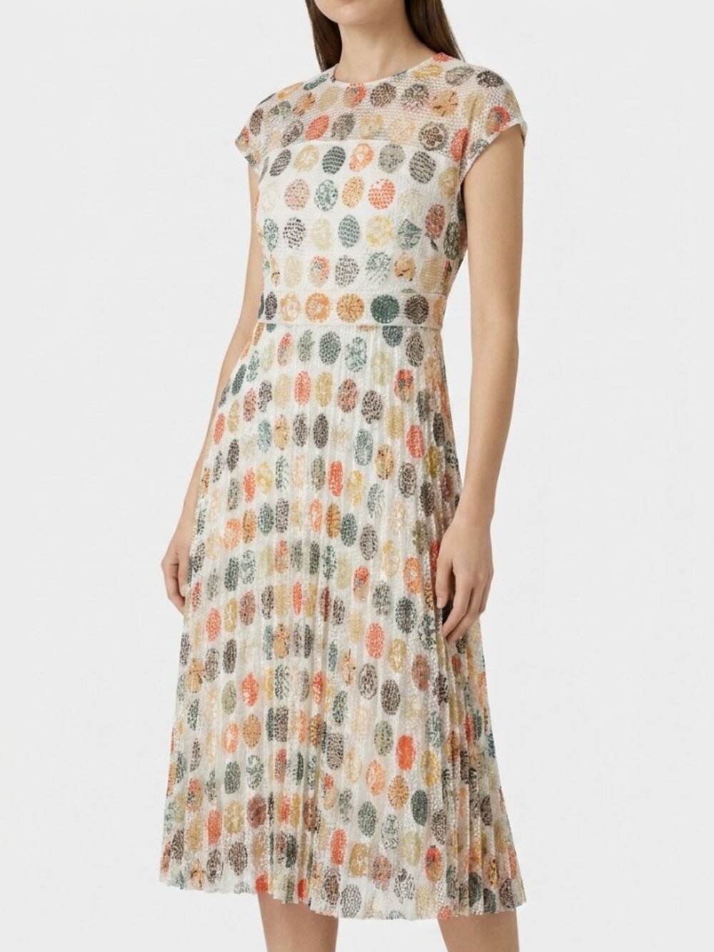 Akris Punto Multicolor Dot Pleated Mesh Dress Cream SZ 12 - Picture 1 of 12